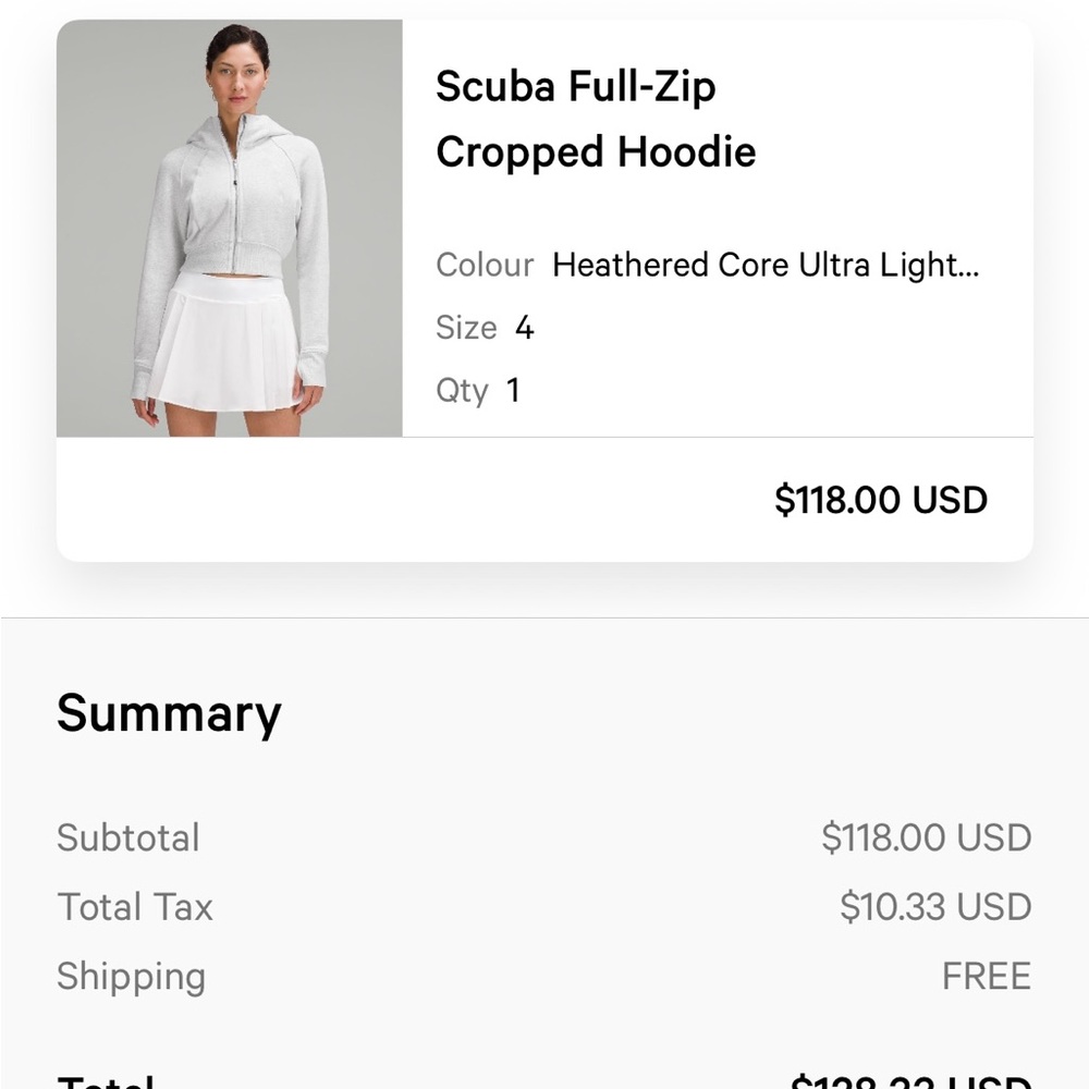 lululemon Cropped Scuba Knit full zip hoodie